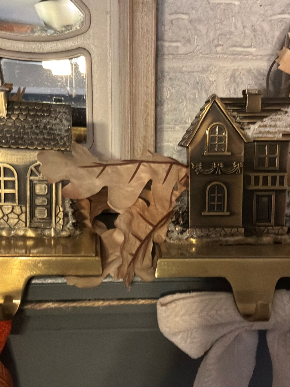 Department 56 Brass Finish Holiday House Stocking Holders with Snow